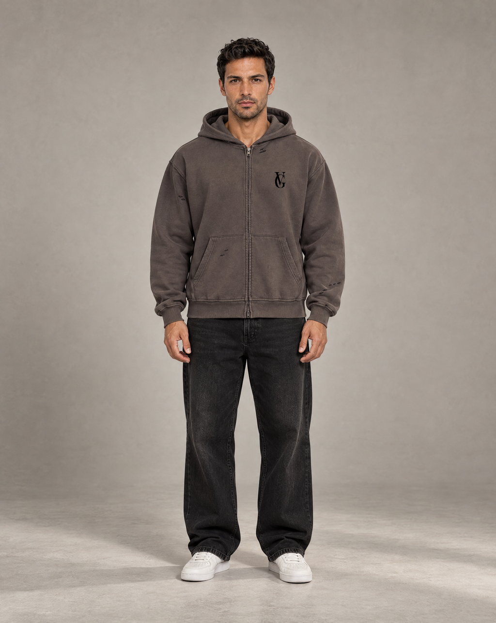 Golden Vein Distressed Zip Hoodie – Dark Grey – Produktansicht 3