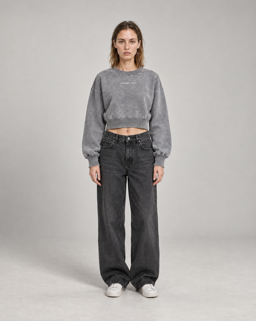 Golden Vein Mineral Wash Cropped Sweater – Grey – Produktansicht 3