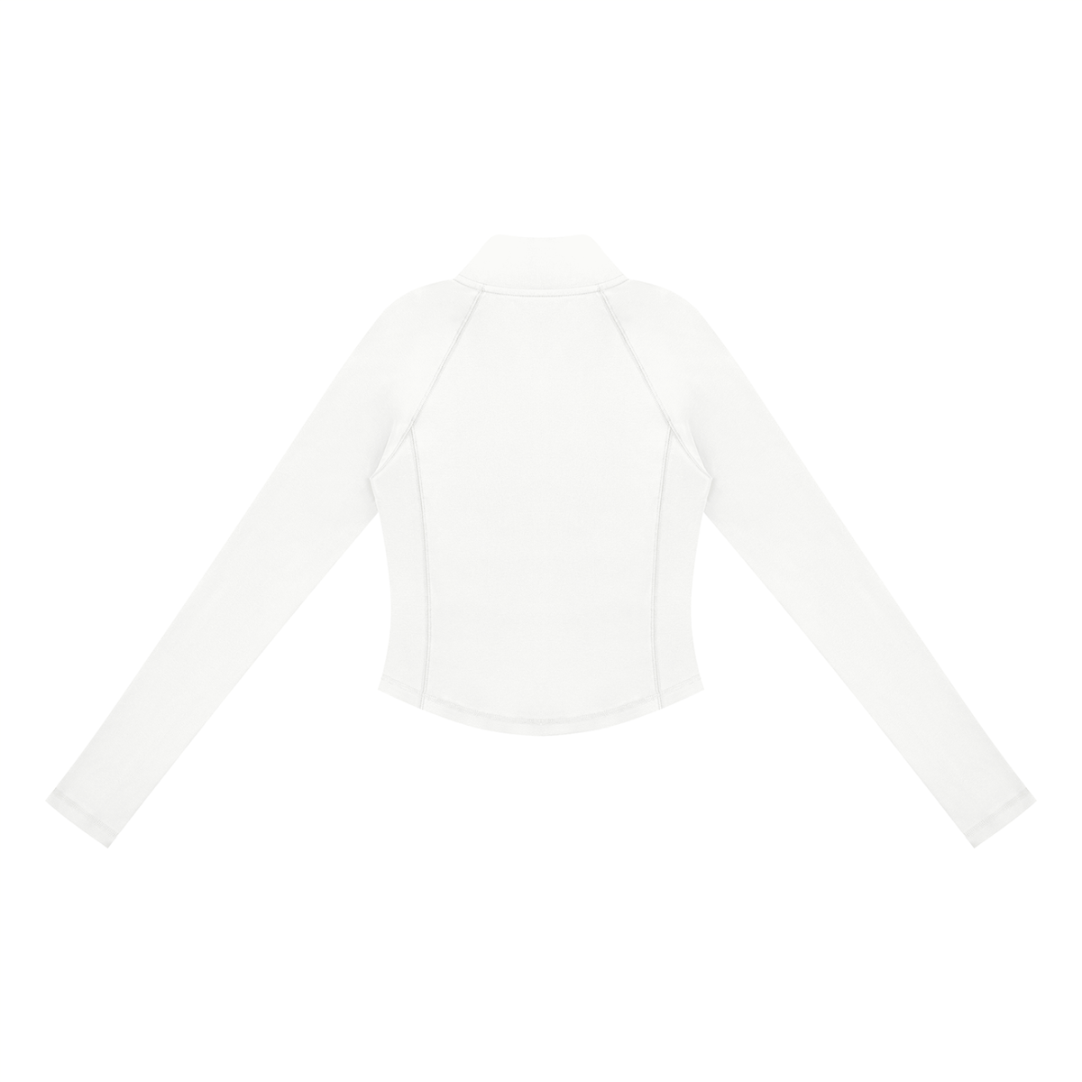 Rückansicht des PULSE SPECTRE Quarter-Zip Longsleeves für Damen in Weiß mit körpernahem Schnitt und langen Raglanärmeln.