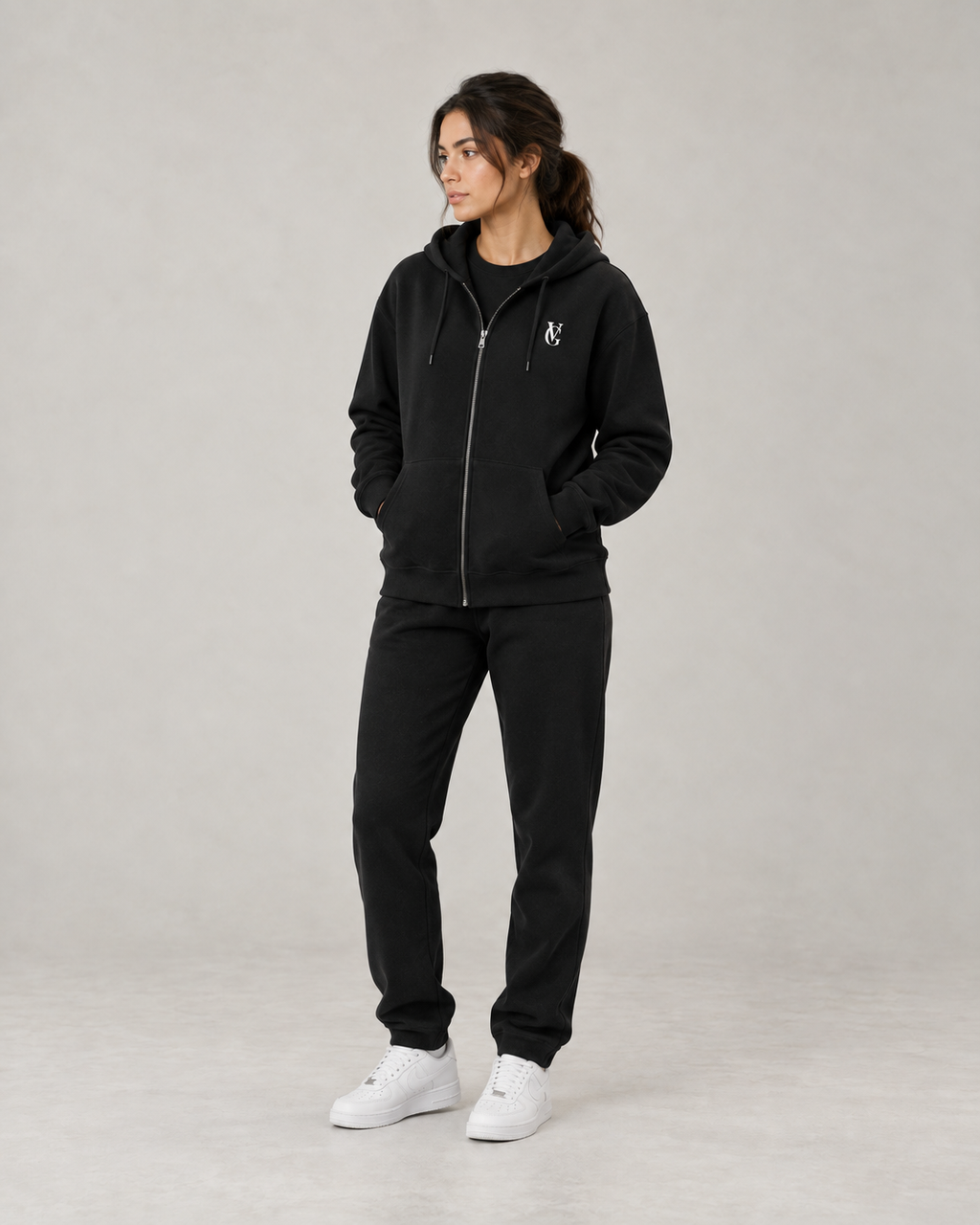 Be Ready To Lose It All Zip Hoodie Schwarz – Damen 3/4-Ansicht