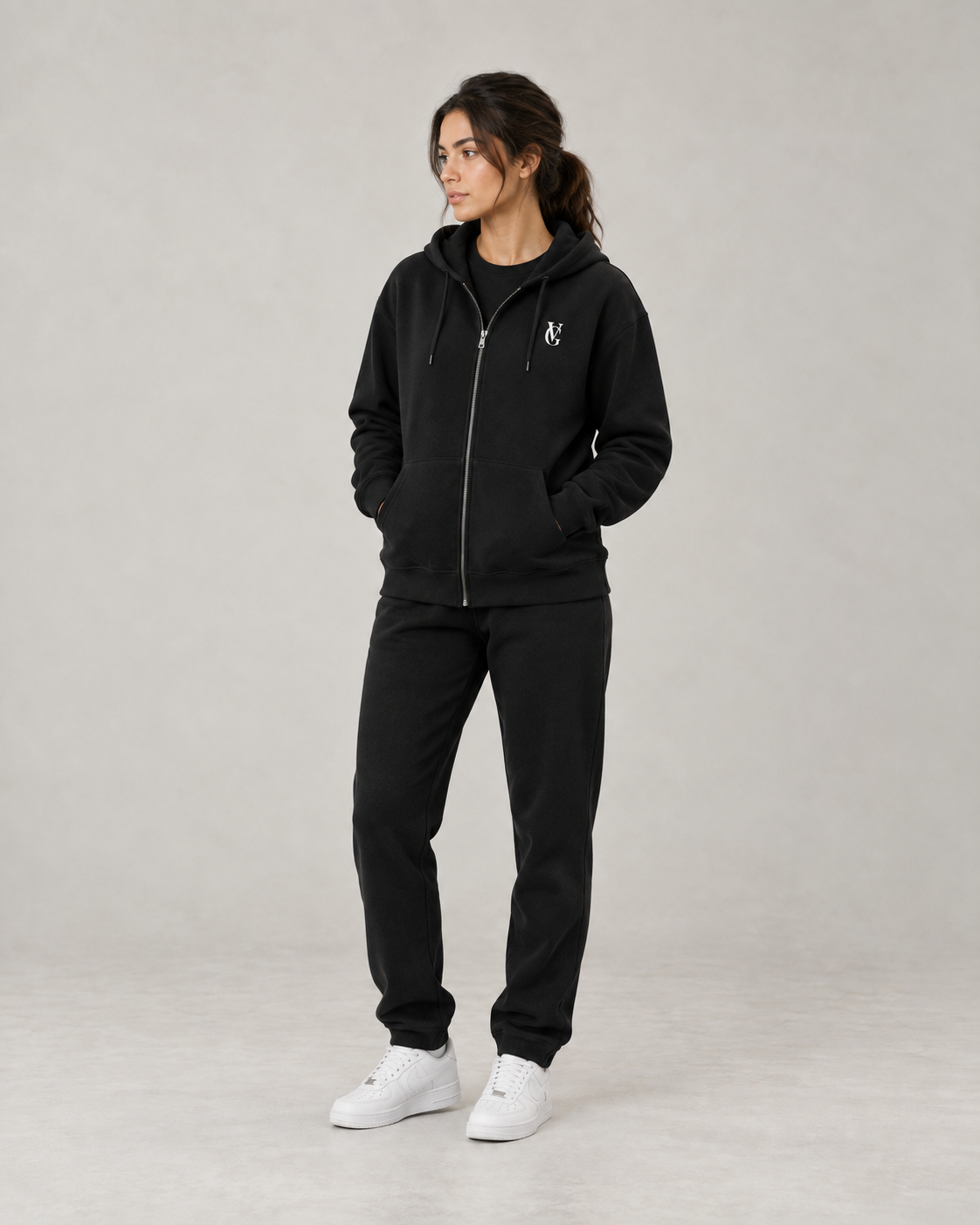 Be Ready To Lose It All Zip Hoodie Schwarz – Damen 3/4-Ansicht