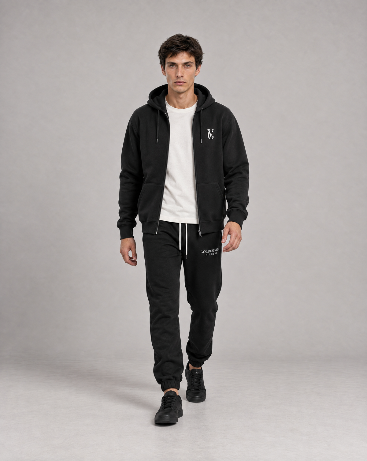 Be Ready To Lose It All Zip Hoodie und GV Premium Jogger Schwarz – Herren Walking Ansicht