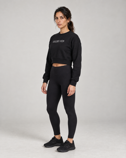 Cropped Sweater Schwarz – Damen 3/4