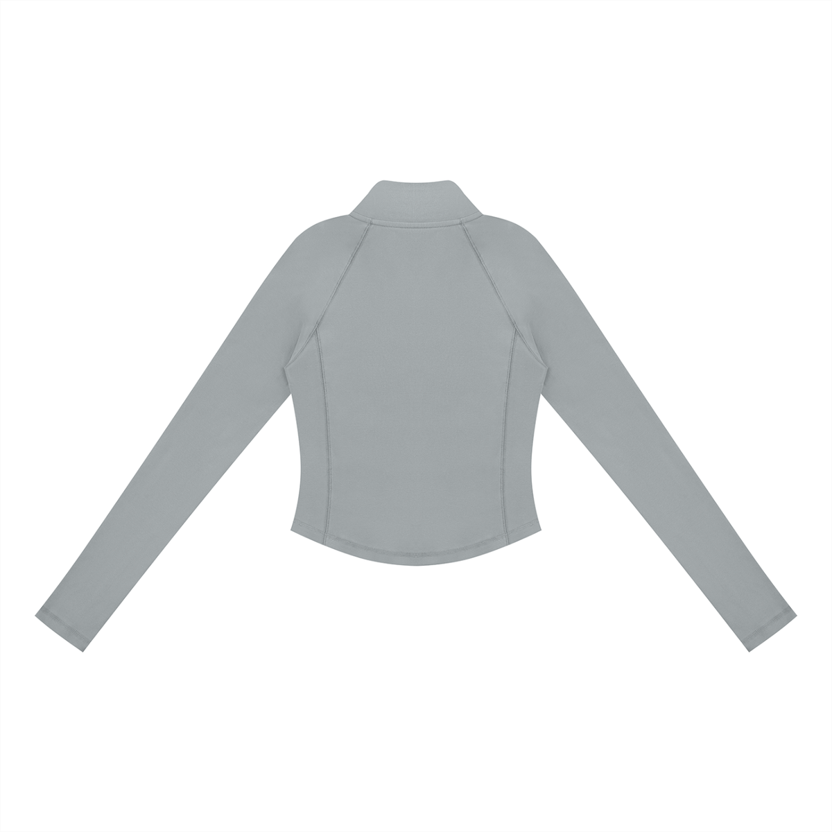 Rückansicht des PULSE SPECTRE Quarter-Zip Longsleeves für Damen in Grau mit körpernahem Schnitt und langen Raglanärmeln.