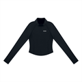 Vorderansicht des PULSE SPECTRE Quarter-Zip Longsleeves für Damen in Schwarz mit körpernahem Schnitt und langen Raglanärmeln.