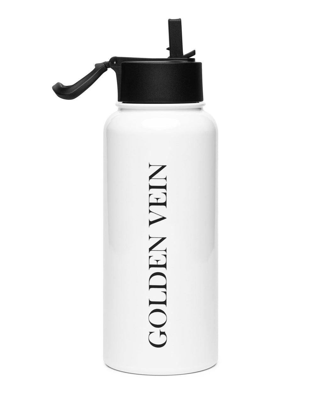 Golden Vein Edelstahl-Wasserflasche 950 ml mit vertikalem Logo in Weiß