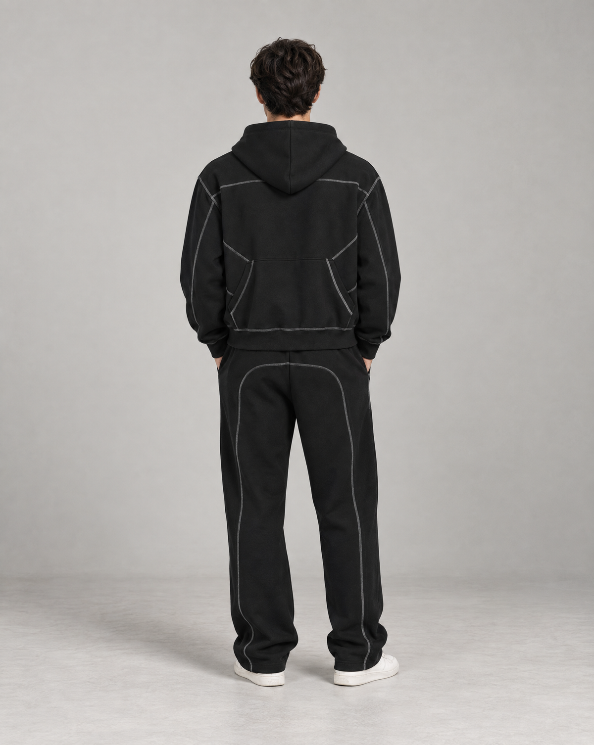 Golden Vein Structure Zip-Hoodie in Schwarz – Rückansicht