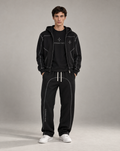 Golden Vein Structure Zip-Hoodie in Schwarz – Vorderansicht