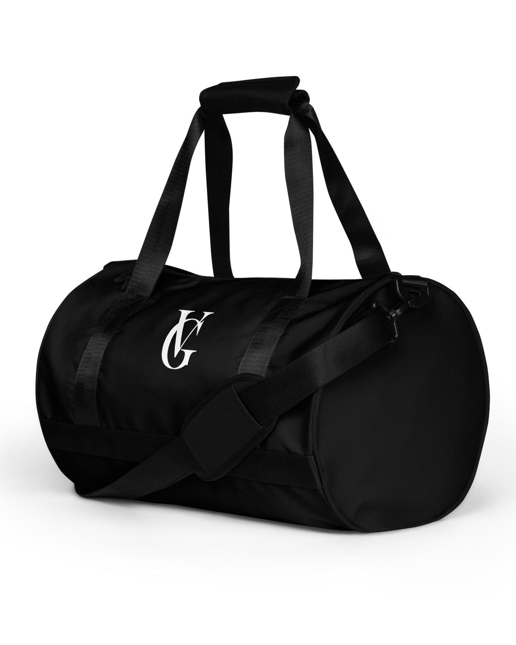 GV Duffle Bag in Schwarz mit Schultergurt, schräge Produktansicht