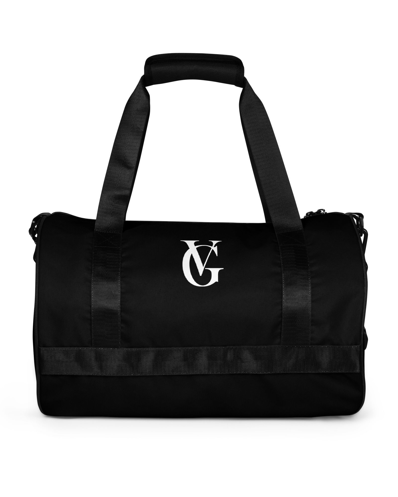 GV Duffle Bag in Schwarz in aufrechter Tote-Ansicht mit GV-Logo