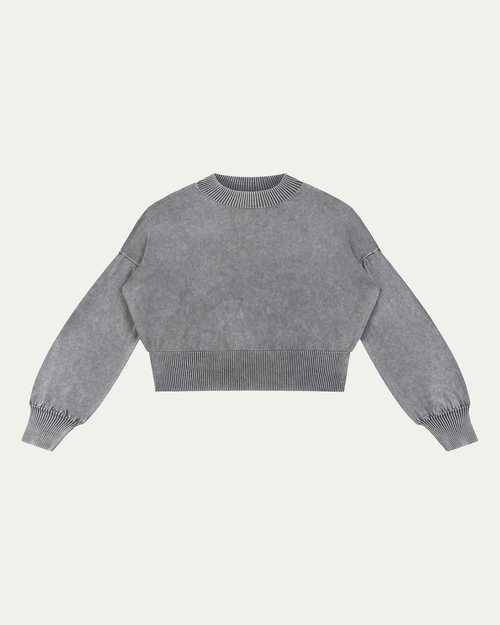 Golden Vein Kurzes Sweatshirt mit Ballonärmeln in Grau – Produktdarstellung
