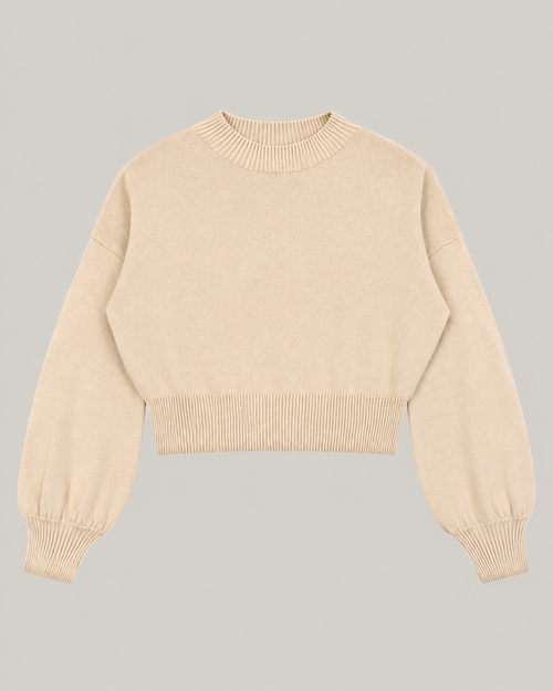Golden Vein Kurzes Sweatshirt mit Ballonärmeln in Apricot – Produktdarstellung