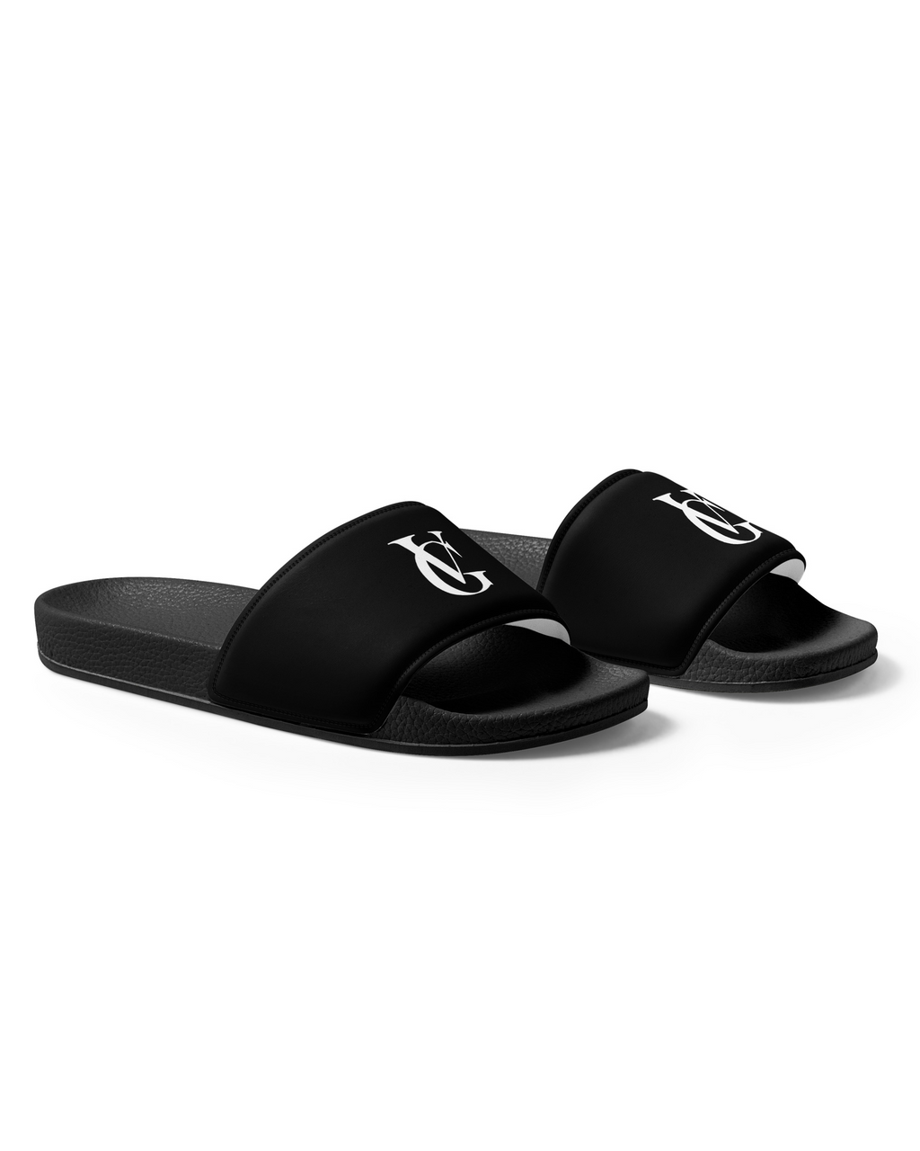 GV Slides in Schwarz für Damen mit GV-Logo, schräge Produktansicht