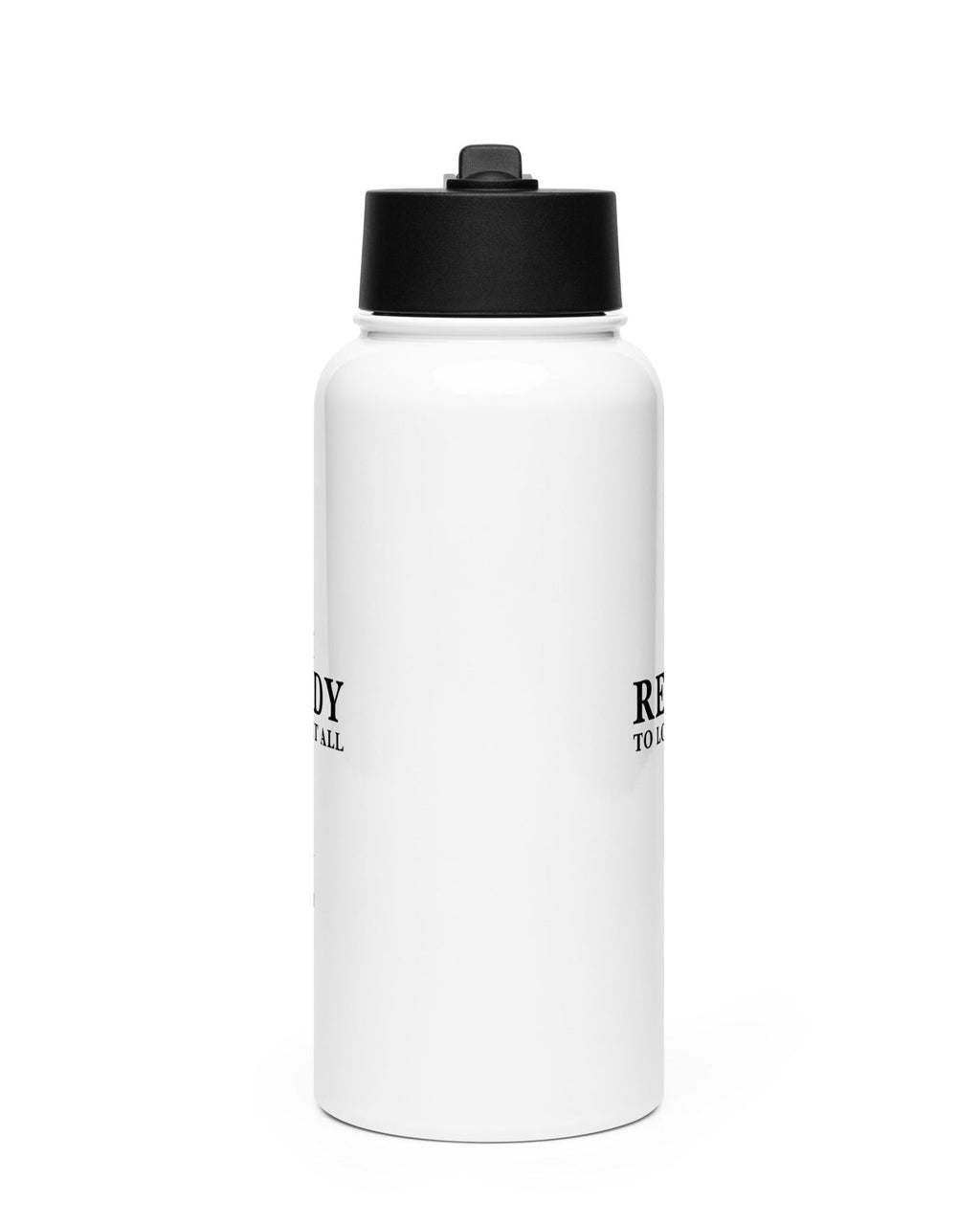 Seitenansicht der Golden Vein Edelstahl-Wasserflasche mit schwarzem Deckel