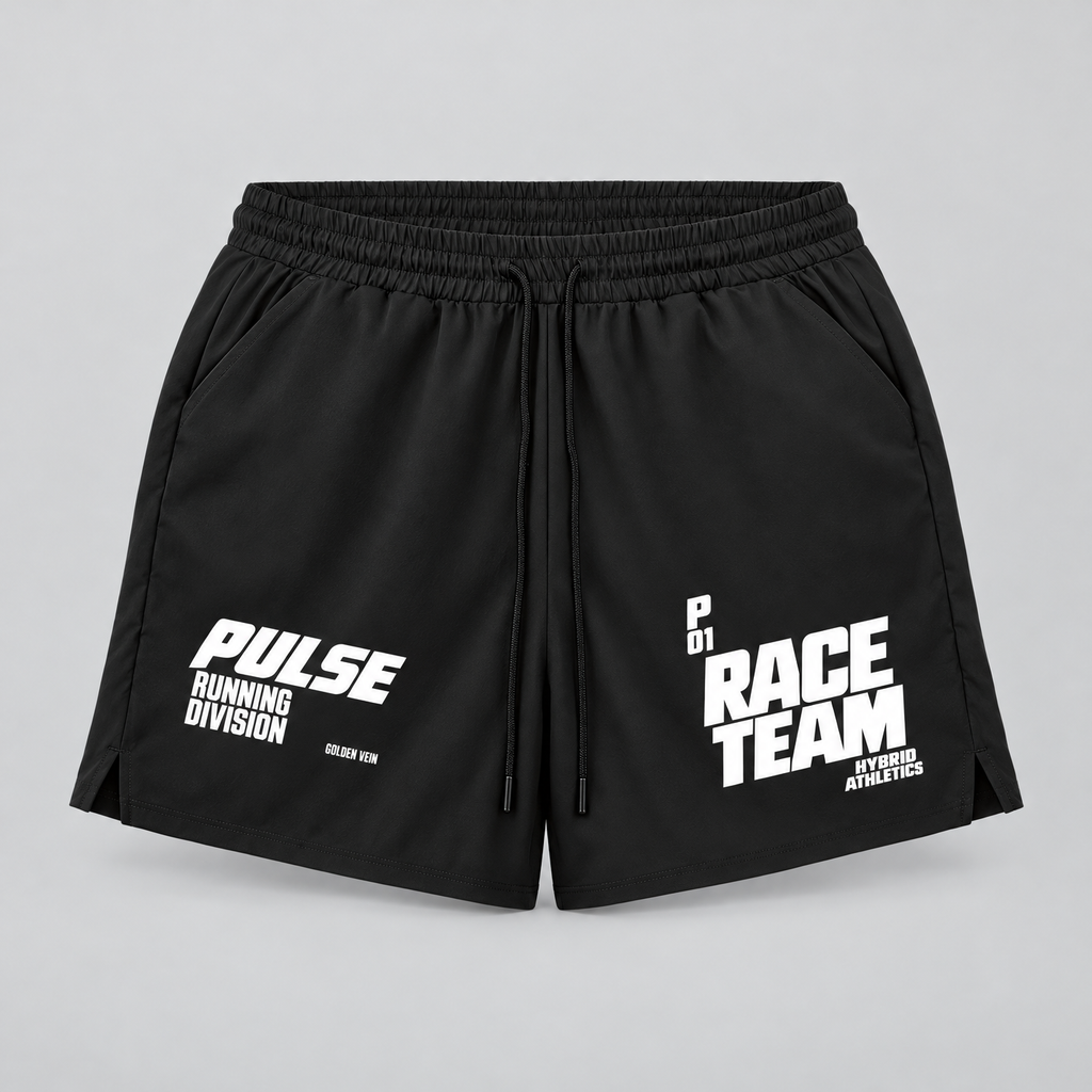 PULSE 2-in-1 Running Shorts — Black, front view — 3D product mockup