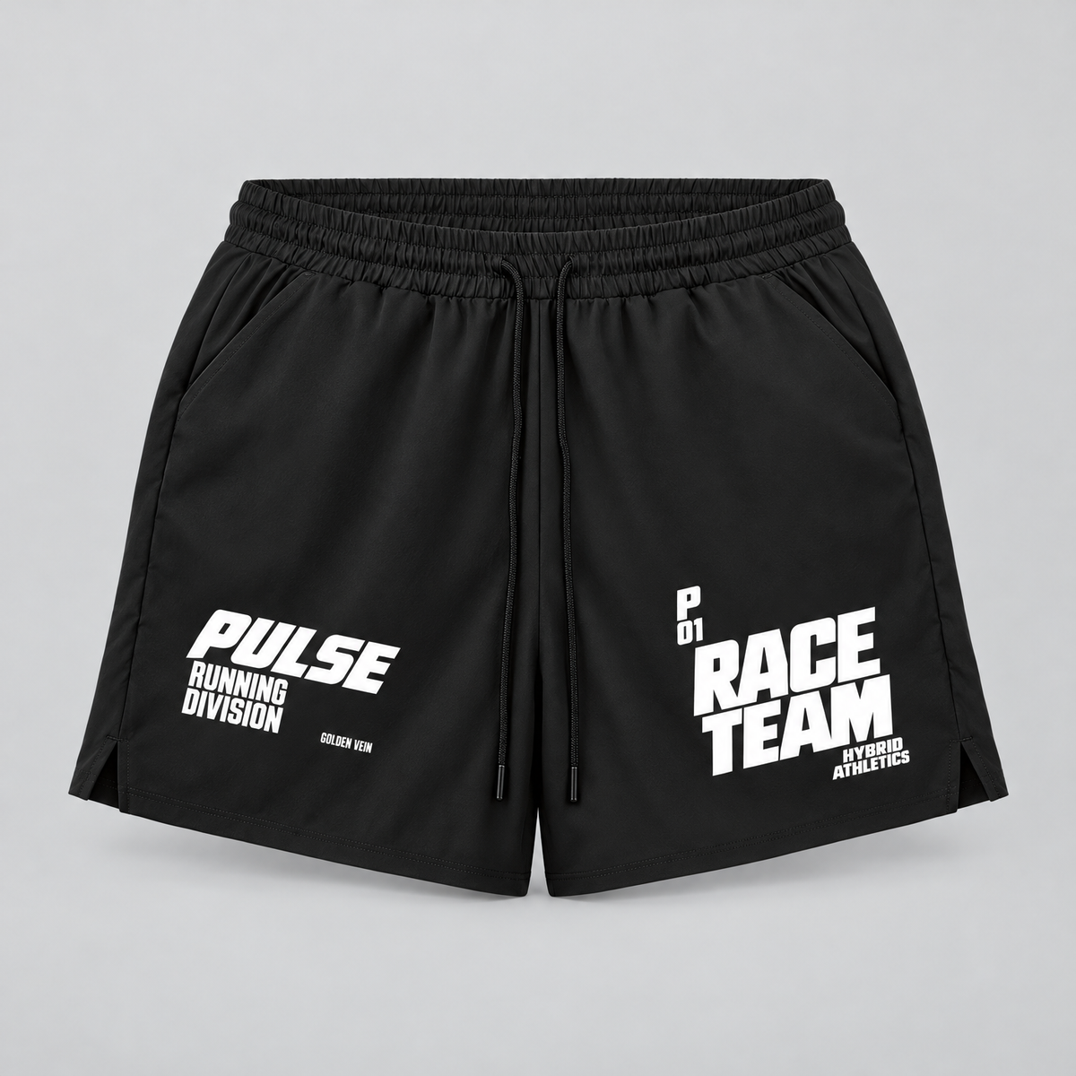 PULSE 2-in-1 Running Shorts — Black, front view — 3D product mockup