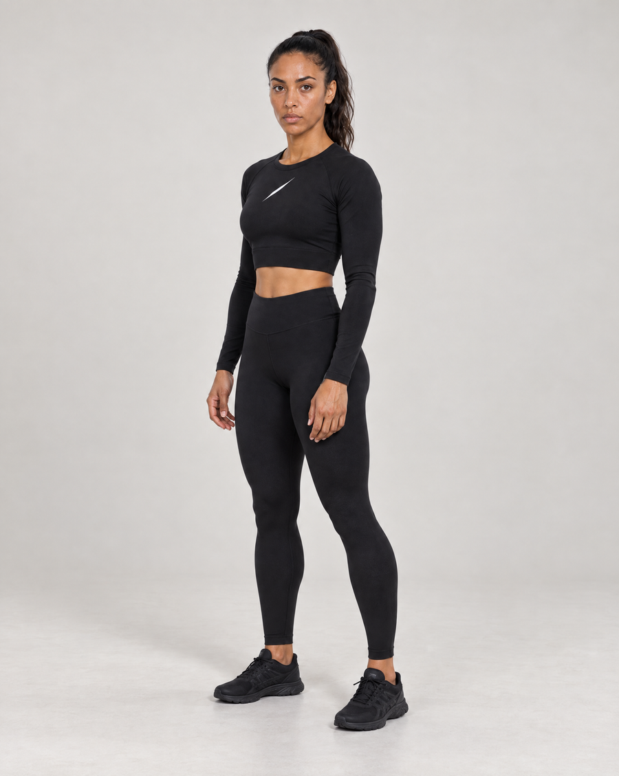 PULSE Cropped Longsleeve Schwarz – Damen 3/4