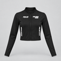 PULSE Cropped Running Jacket — Black, front view — 3D product mockup