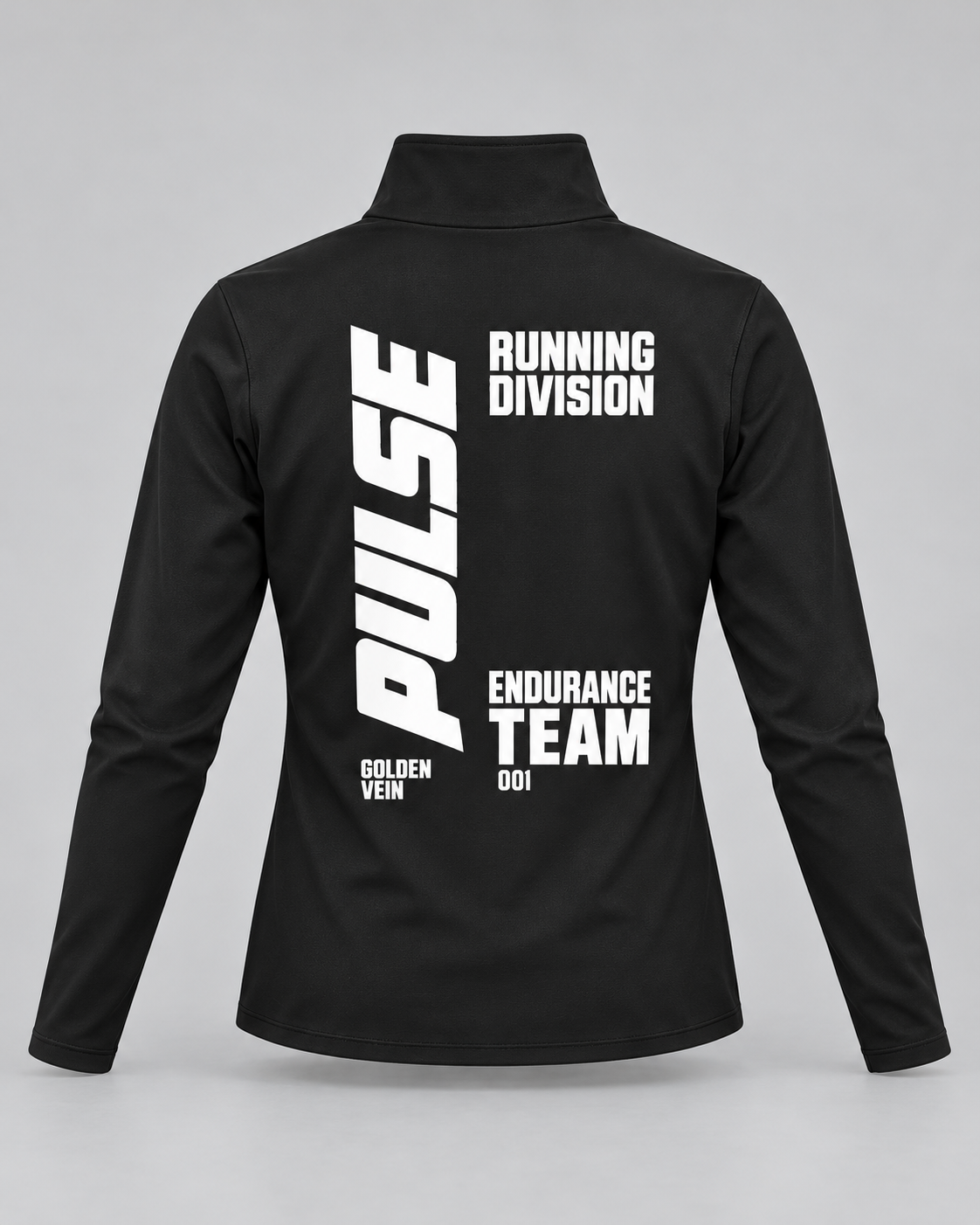 PULSE Quarter-Zip Running Long Sleeve — Black, back view — 3D product mockup