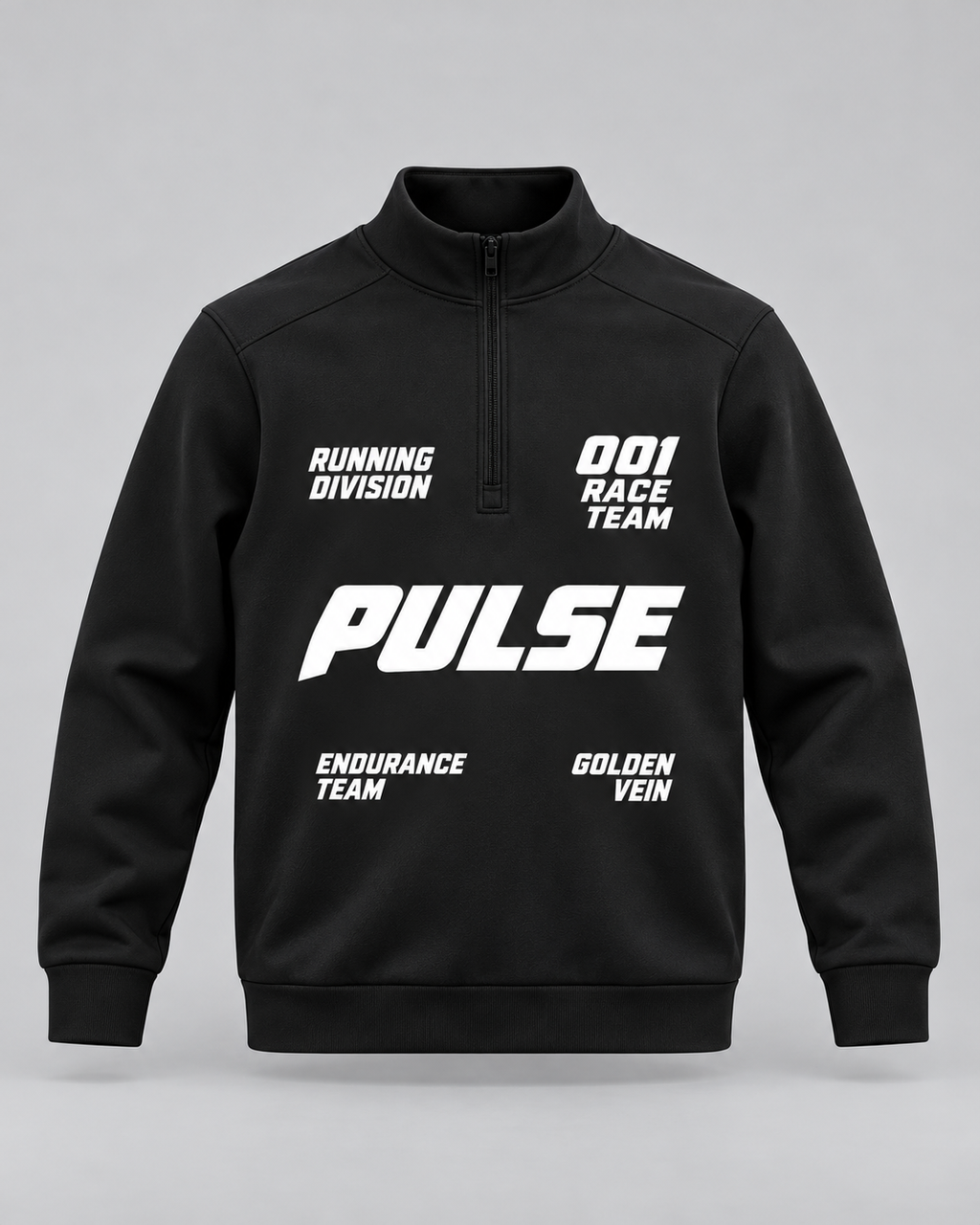 PULSE Quarter-Zip Training Sweatshirt — Black, front view — 3D product mockup