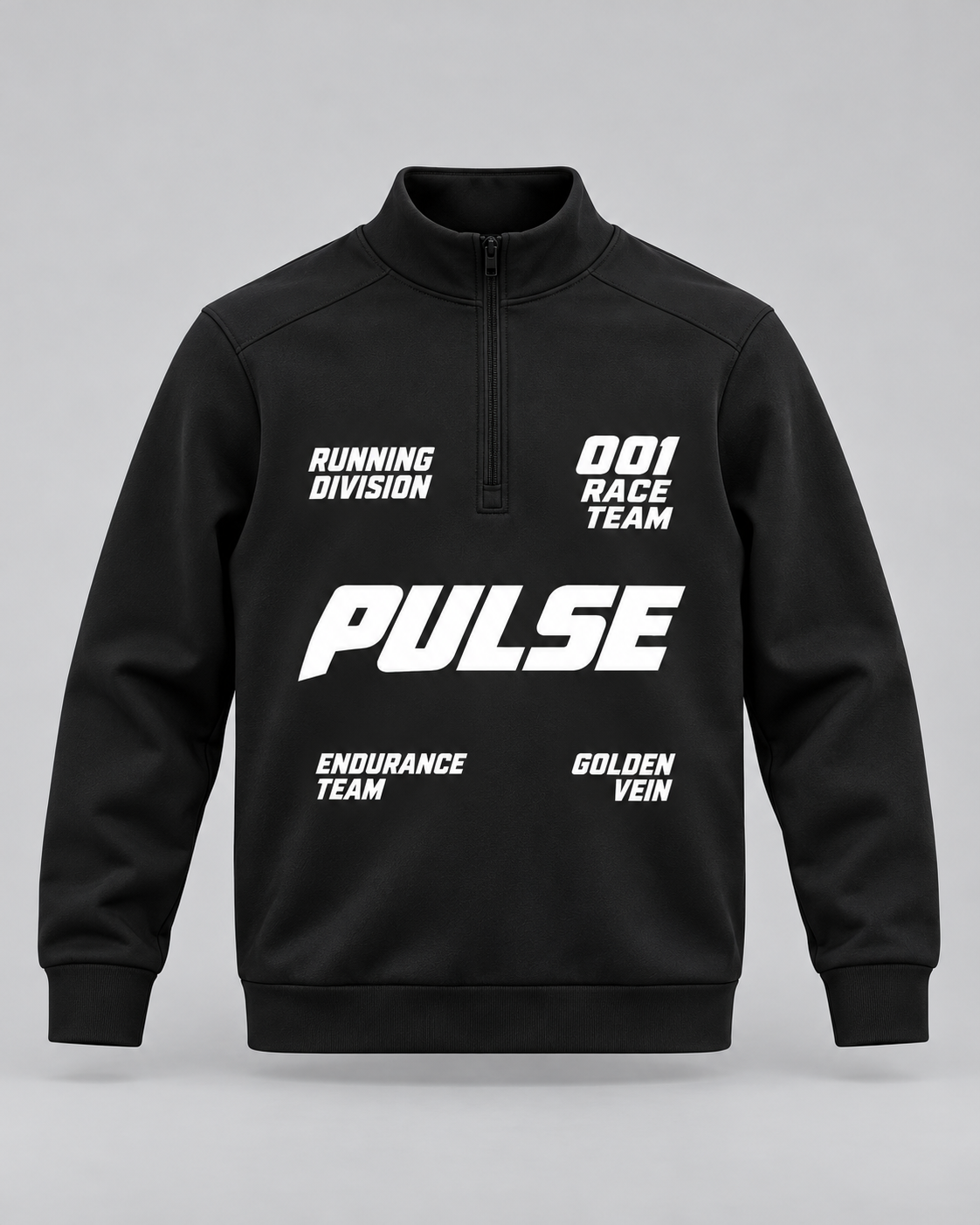 PULSE Quarter-Zip Training Sweatshirt — Black, front view — 3D product mockup