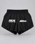 PULSE Race Day Running Shorts — Black, front view — 3D product mockup