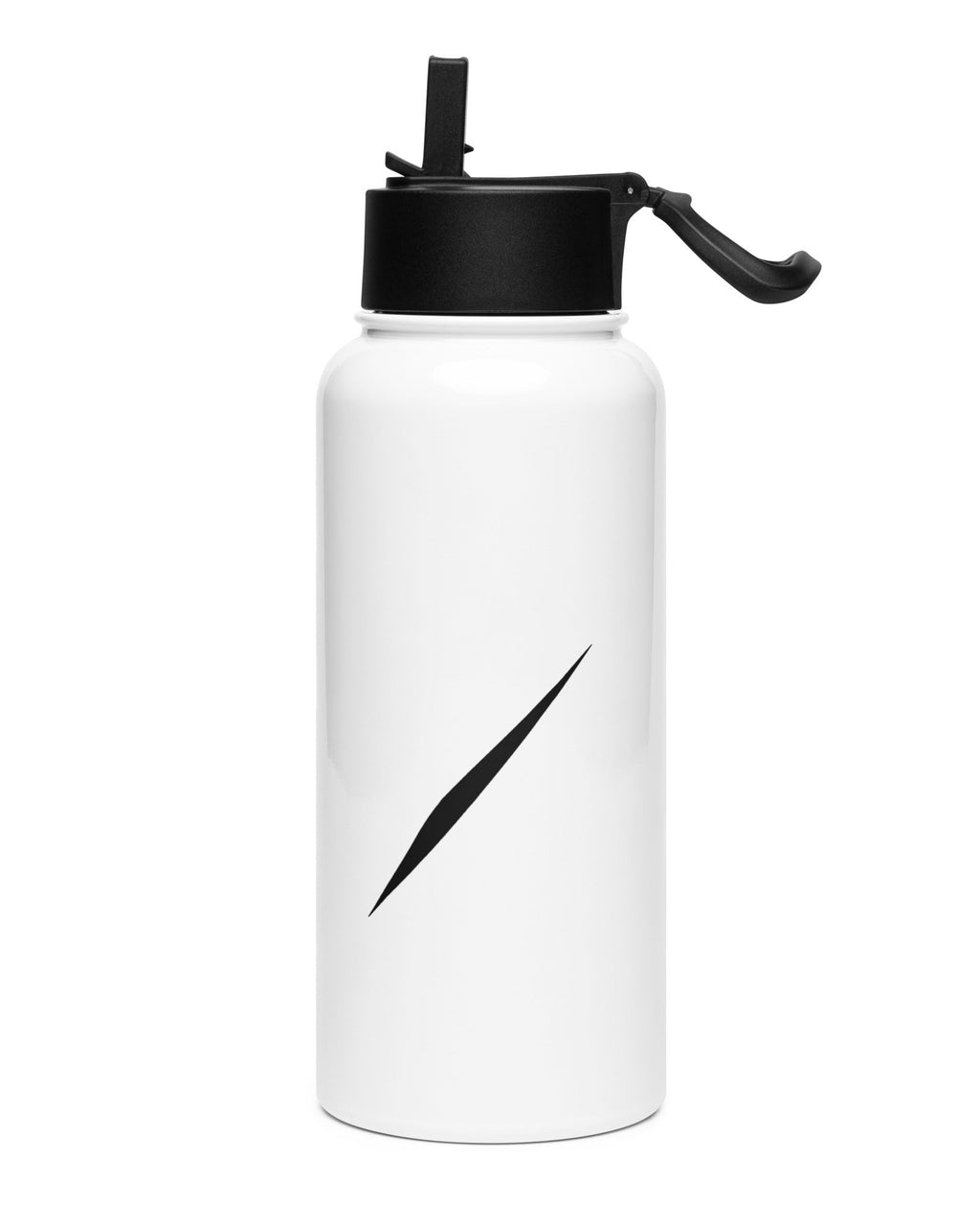 PULSE™ Edelstahl-Wasserflasche 950 ml in Weiß mit schwarzem Deckel, Seitenansicht
