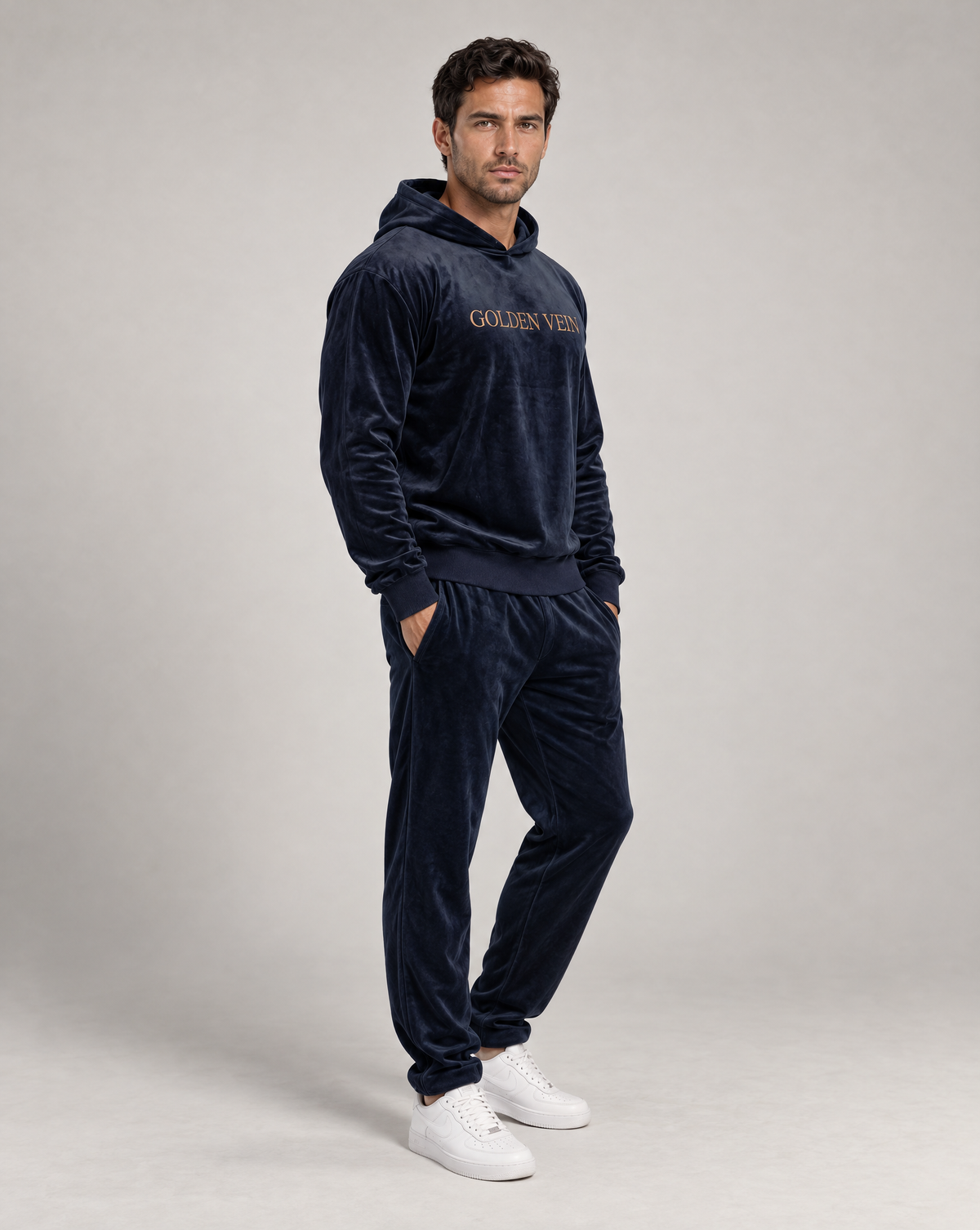 GV Velvet Hoodie Limited – three-quarter view