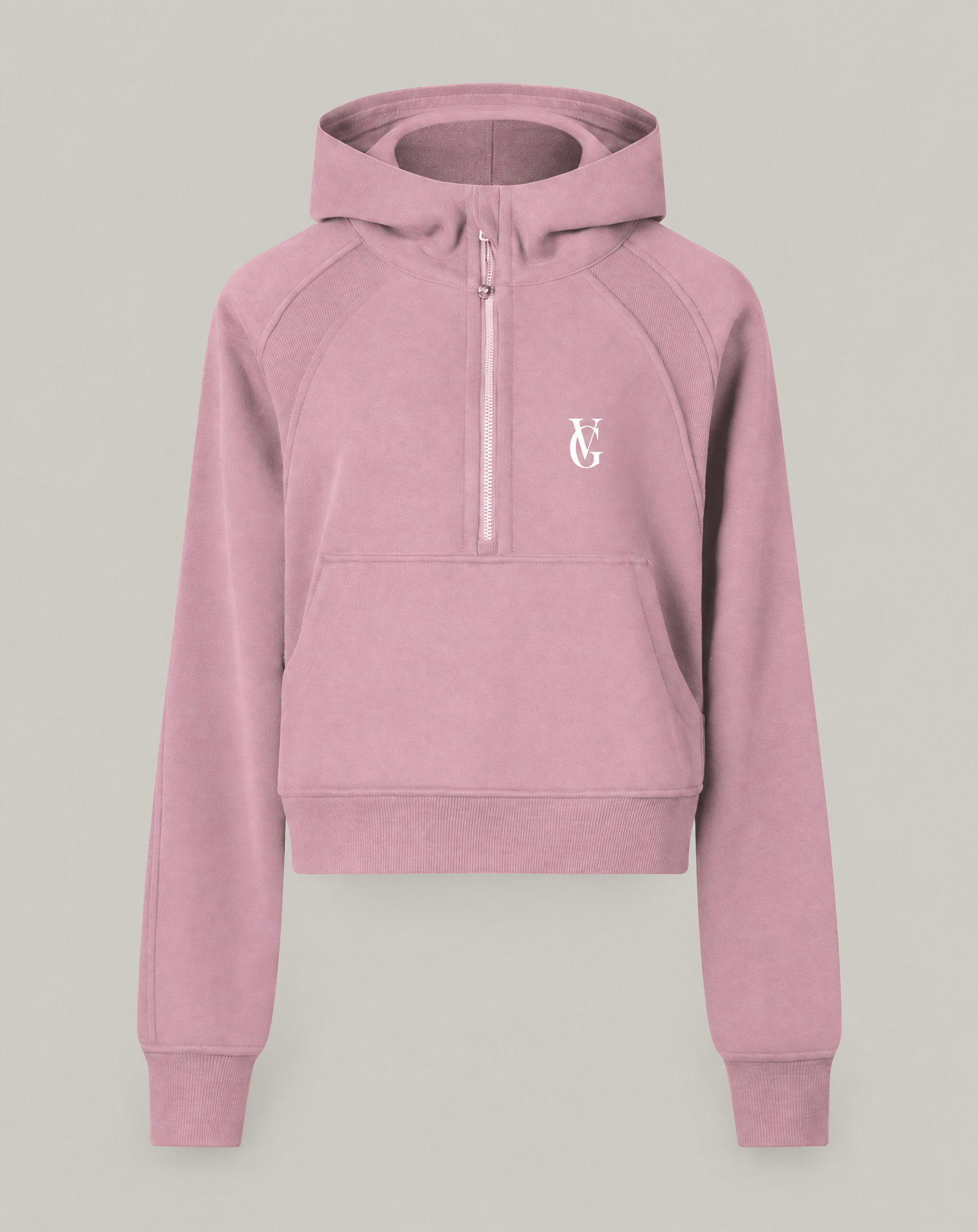 Golden Vein Cropped Half-Zip Hoodie – Pink