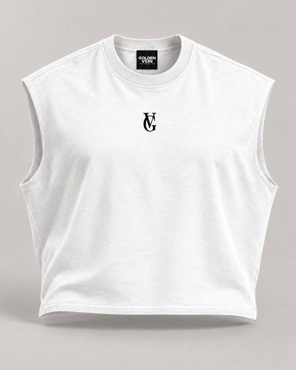 Golden Vein French Terry Boxy Tank – White