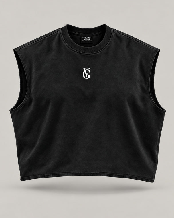 Golden Vein French Terry Boxy Tank – Black