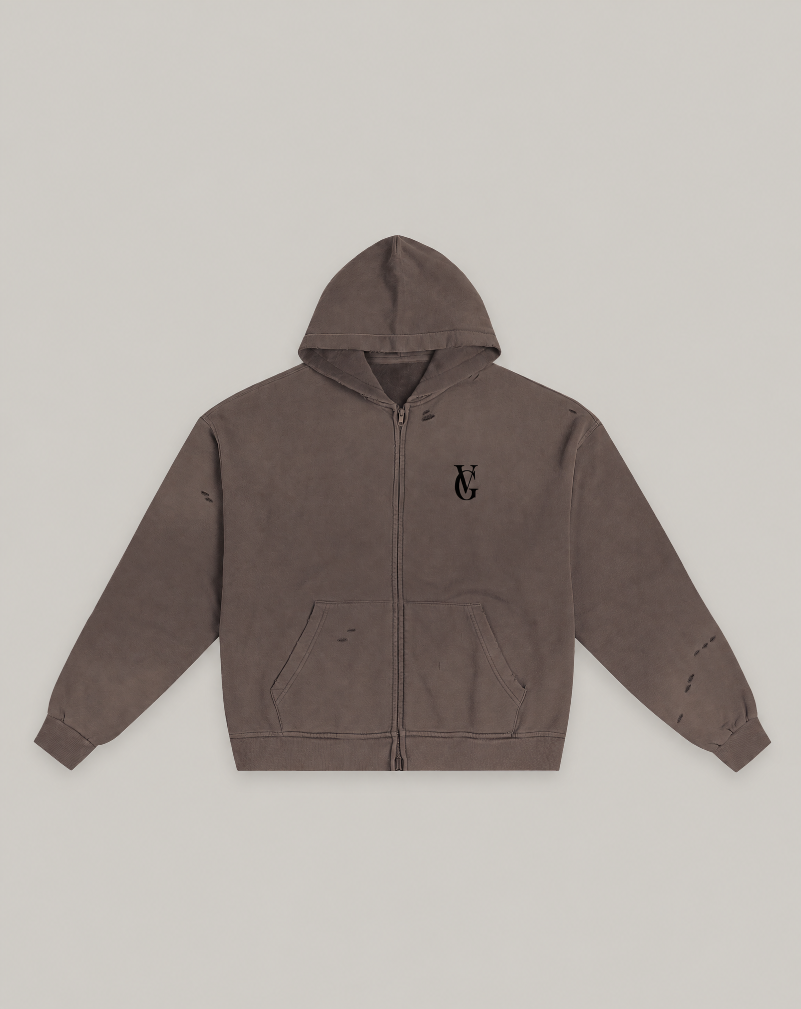 Golden Vein Distressed Zip Hoodie – Dark Grey