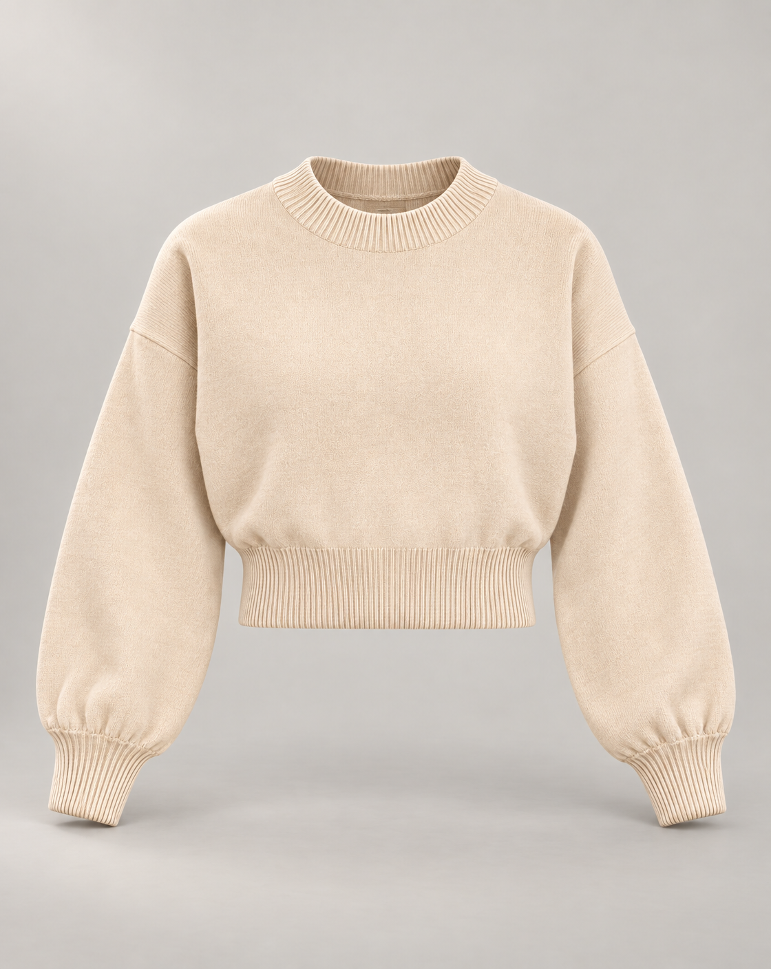 Golden Vein Balloon Sleeve Cropped Sweater – Apricot