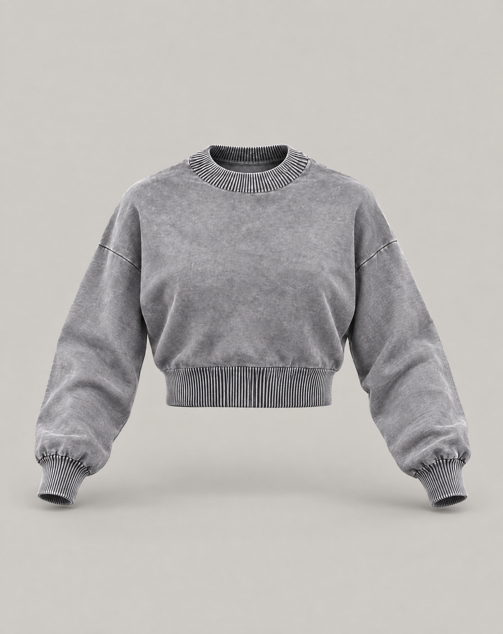 Golden Vein Balloon Sleeve Cropped Sweater – Grey