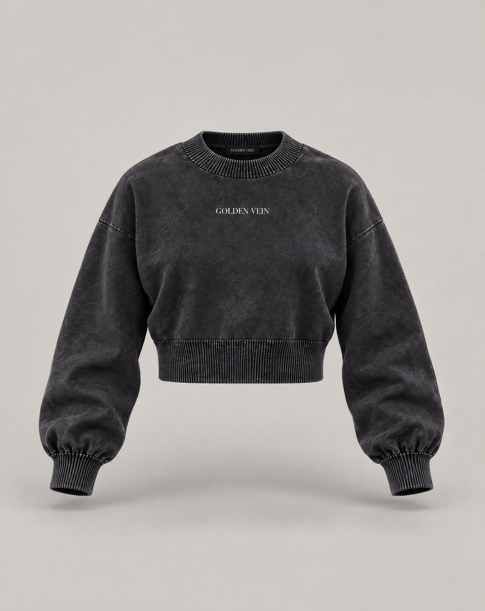 Golden Vein Mineral Wash Cropped Sweater – Black