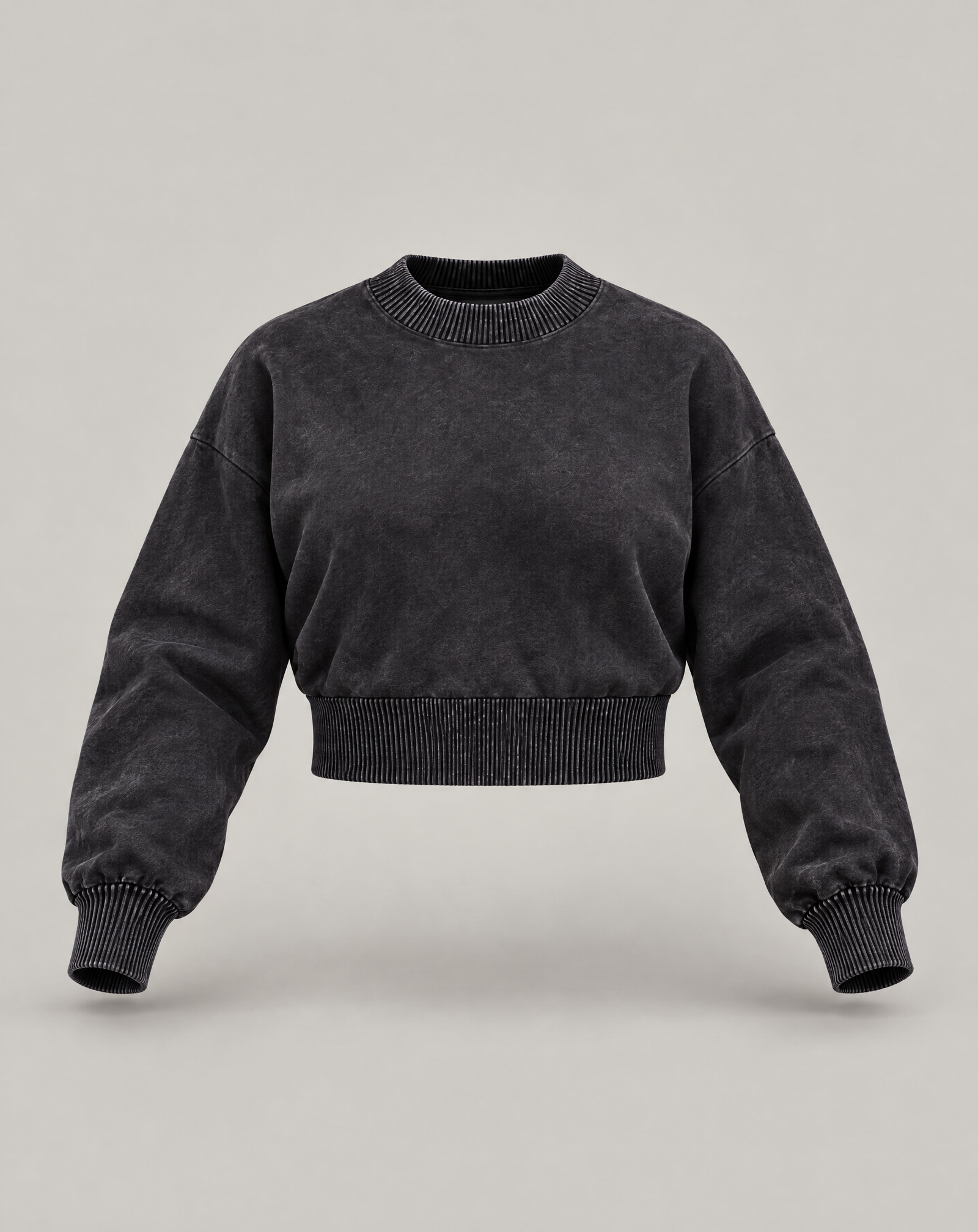 Golden Vein Balloon Sleeve Cropped Sweater – Black
