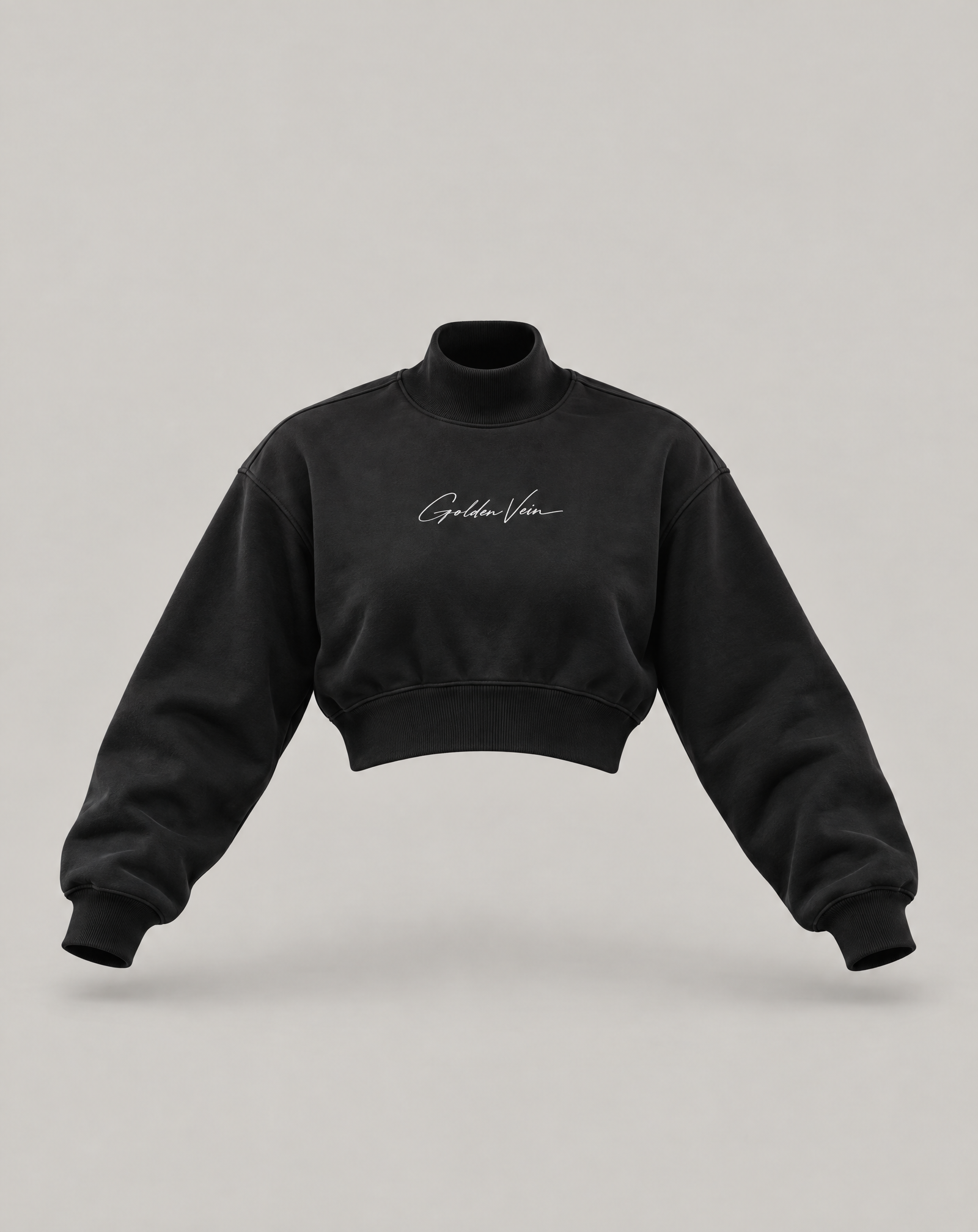 Golden Vein Cropped Mock Neck – Black