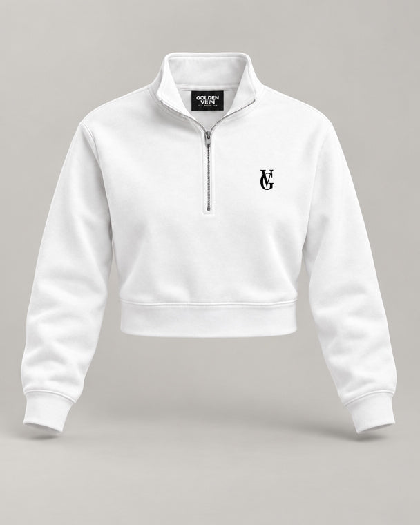Golden Vein Cropped Quarter-Zip – White