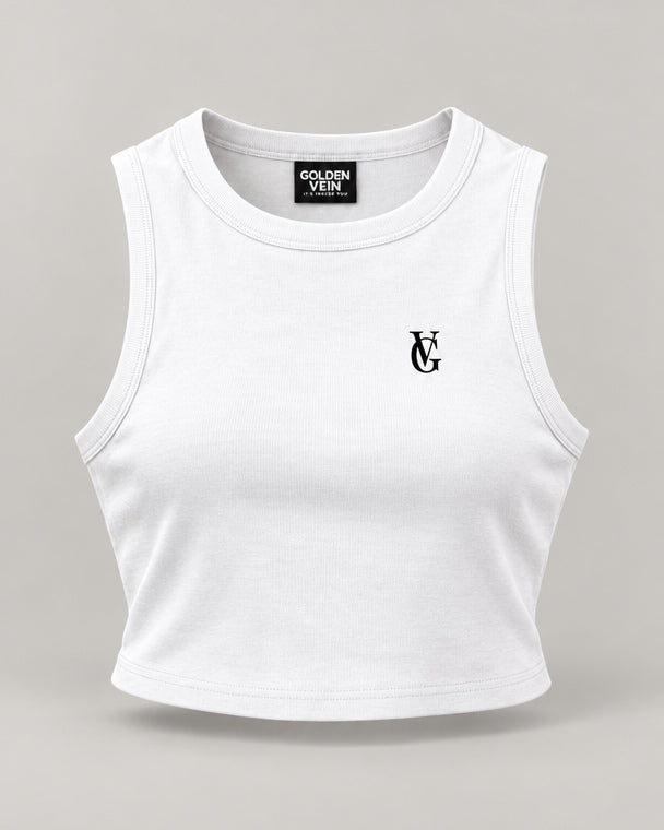 Golden Vein Cropped Tank – White