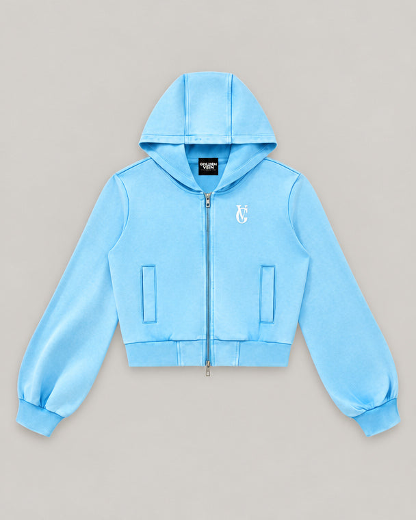 Golden Vein Vintage Wash Zip Hoodie – Sky Blue